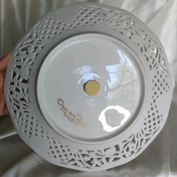 Vtg Oscar De La Renta 2 tier serving tray tidbit dessert blue floral tea party - Picture 8 of 12